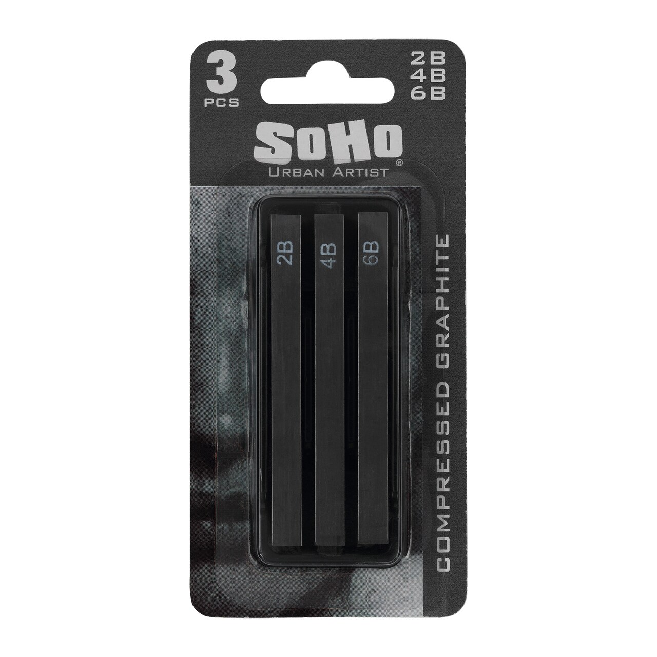 SoHo Urban Artist Compressed Graphite Sticks 2B, 4B and 6B, Pack of 3 - Premium Graphite Sticks for Drawing - Versatile & Smooth Gliding Artist Graphite - for Professionals, Students, and Artists